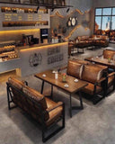 Industrial Style Café Seating Set with Wooden Tables & Leather Finish Chairs